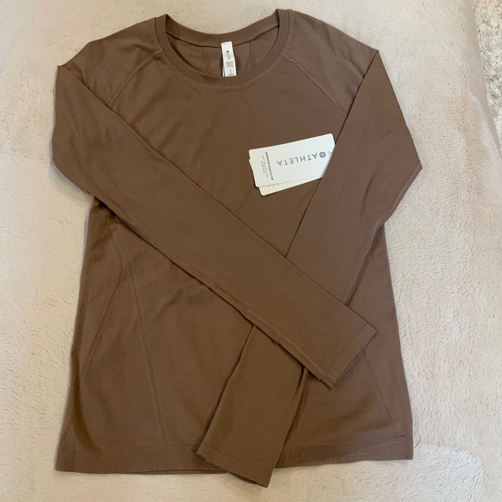 Athleta Mocha S Momentum Seamless Long sleeve top Active Sporty Gym Athleisure
